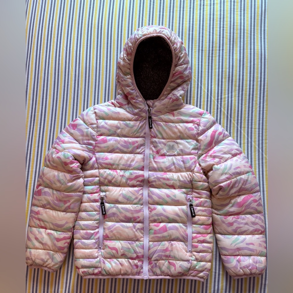 Hurley Colourful light weight Hooded Puffer Jacket Kids size 12